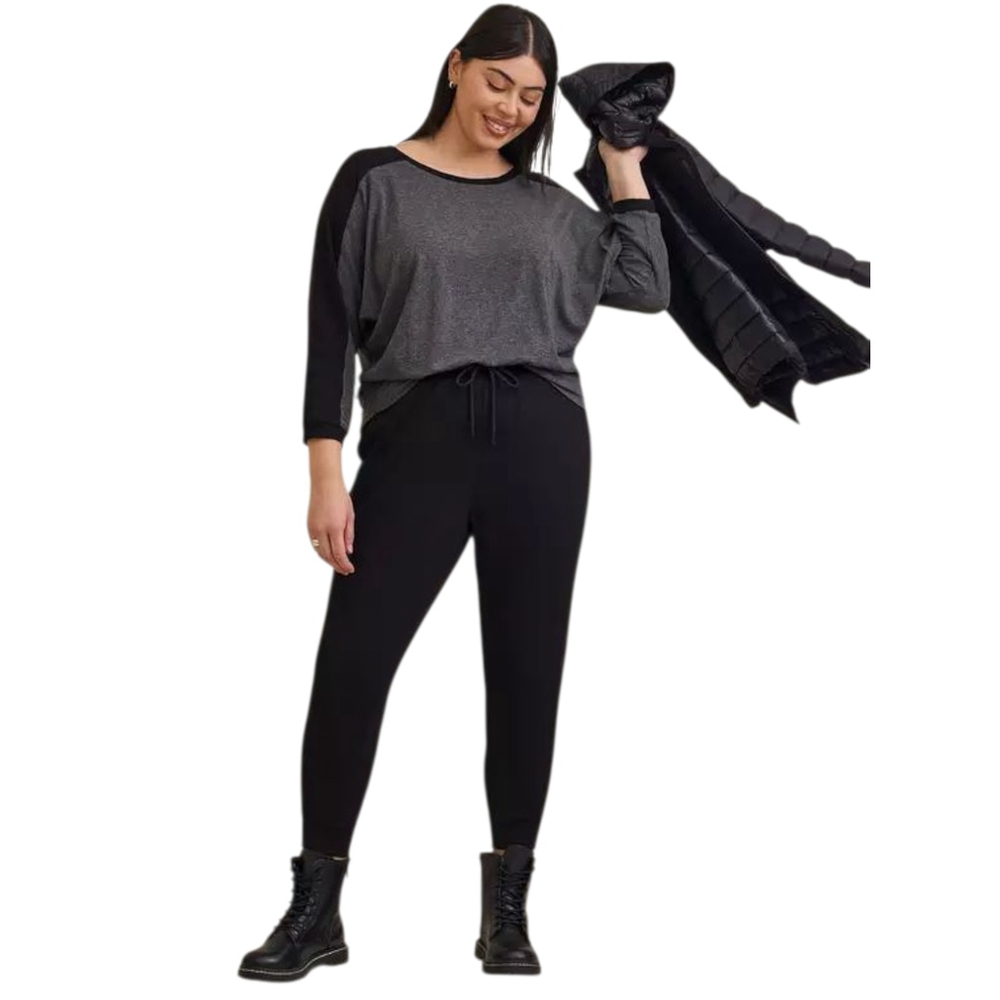 Torrid Super Soft Slub Jersey Raglan Sleeve Top Gray & Black Size 2 (2X)